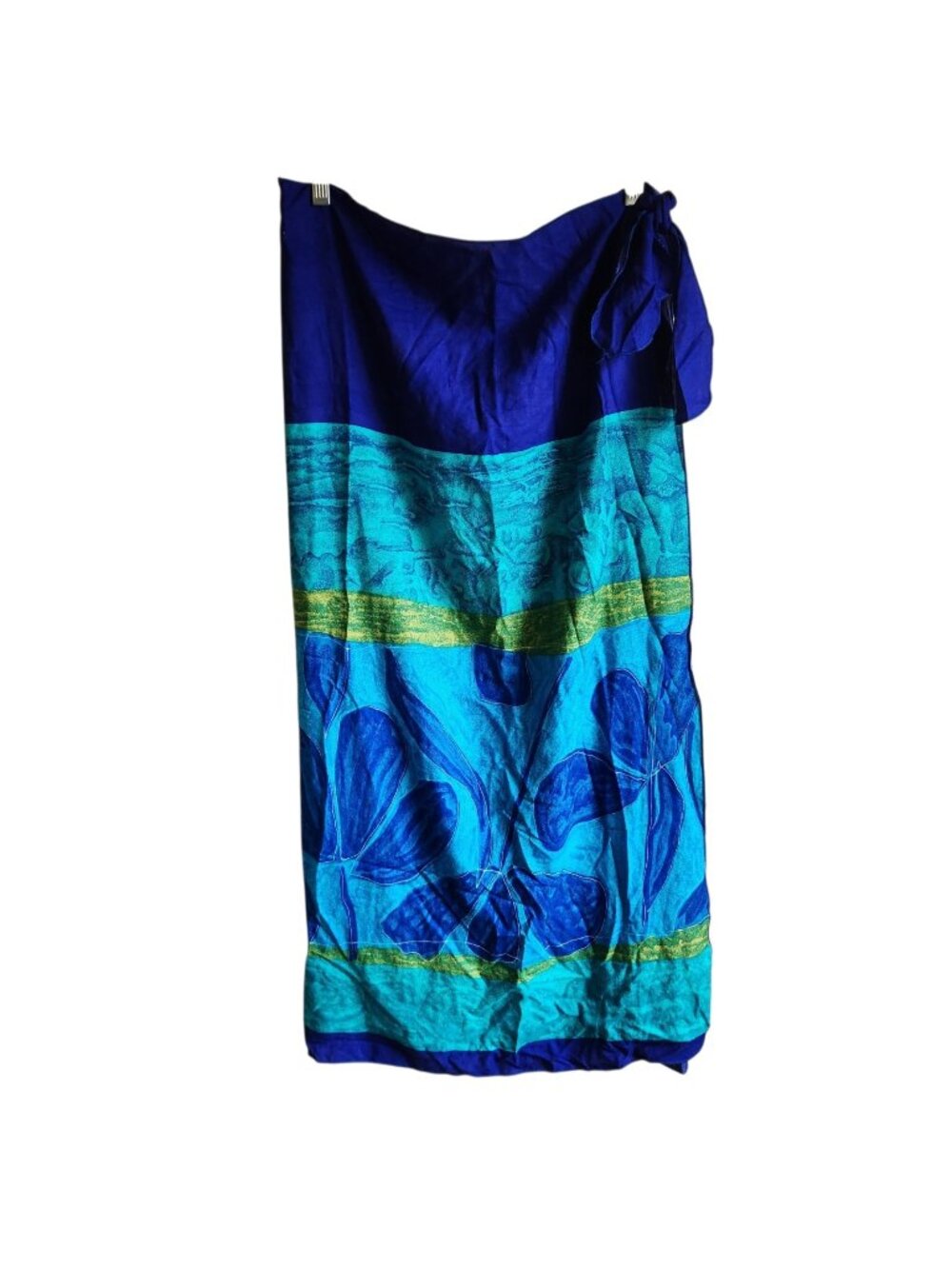 Vintage Dotti Blue Floral Tropical Sarong Wrap Swim Coverup Skirt Shawl One Size